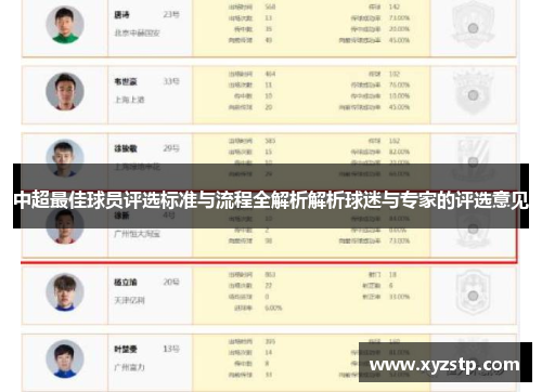 中超最佳球员评选标准与流程全解析解析球迷与专家的评选意见