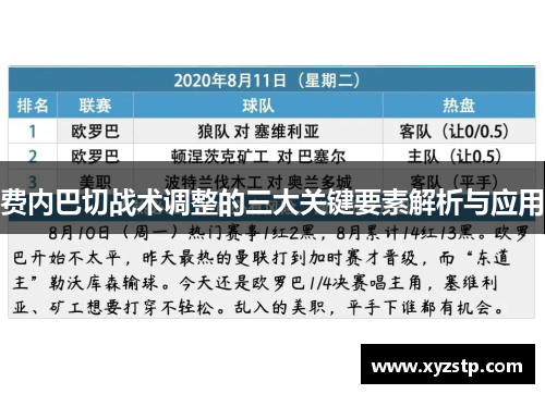 费内巴切战术调整的三大关键要素解析与应用